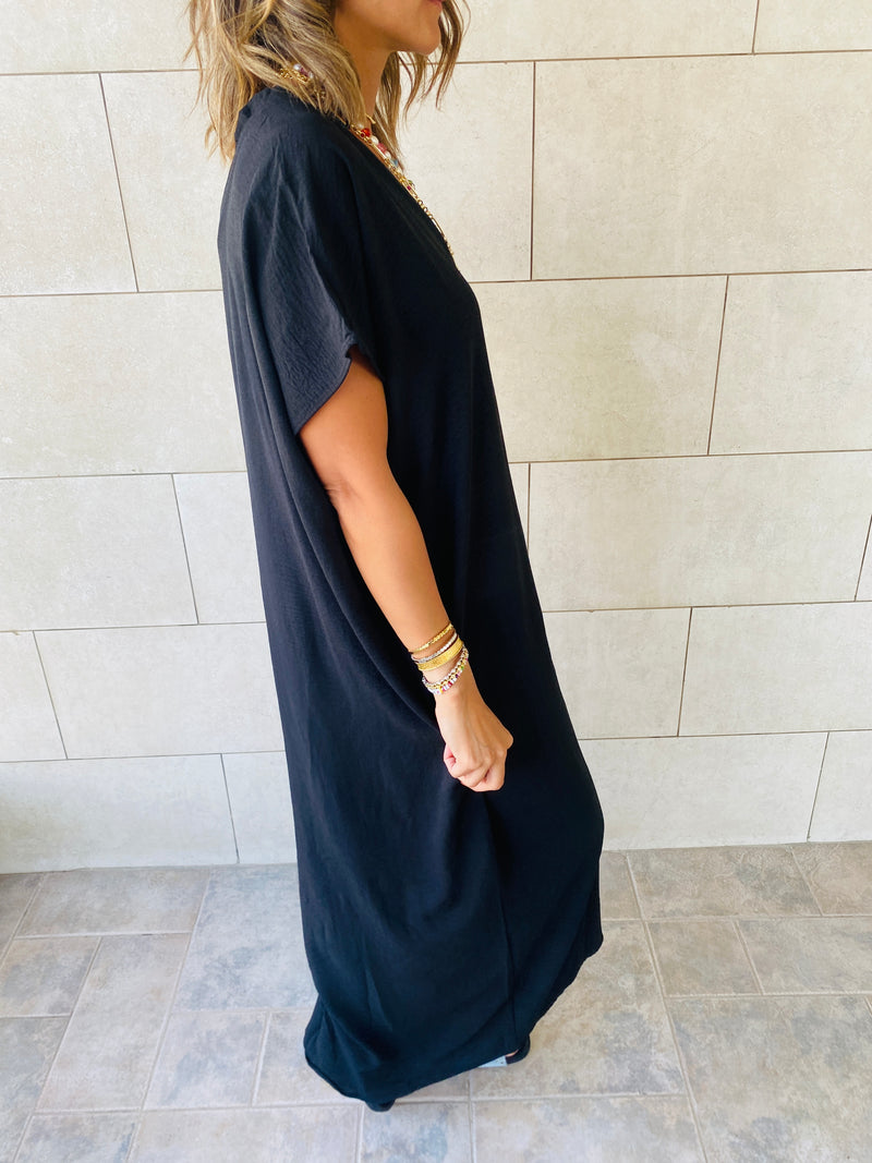 Black V Side Slit Dress
