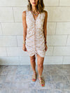 Beige Mesh Ruche Dress