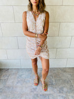 Beige Mesh Ruche Dress