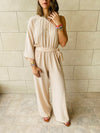 Beige One Shoulder Jumpsuit