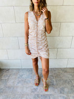 Beige Mesh Ruche Dress