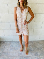 Beige Mesh Ruche Dress