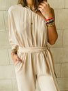 Beige One Shoulder Jumpsuit
