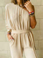 Beige One Shoulder Jumpsuit