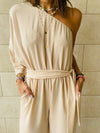 Beige One Shoulder Jumpsuit