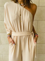 Beige One Shoulder Jumpsuit