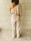 Beige One Shoulder Jumpsuit
