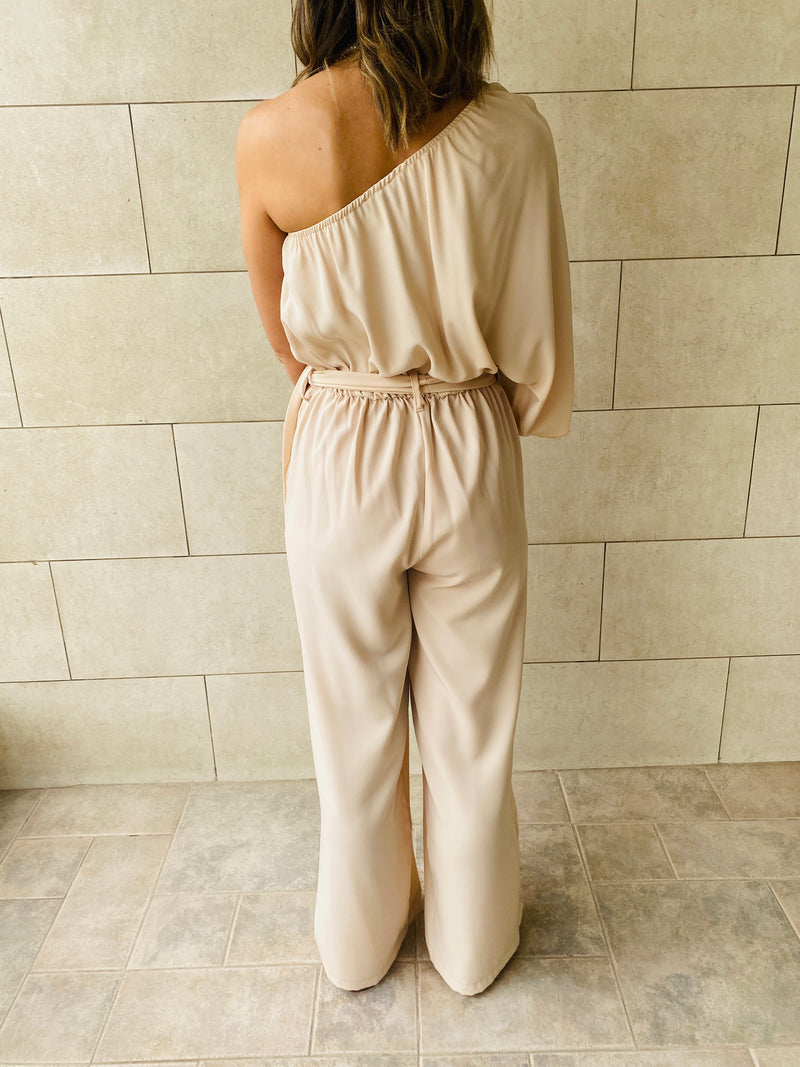 Beige One Shoulder Jumpsuit
