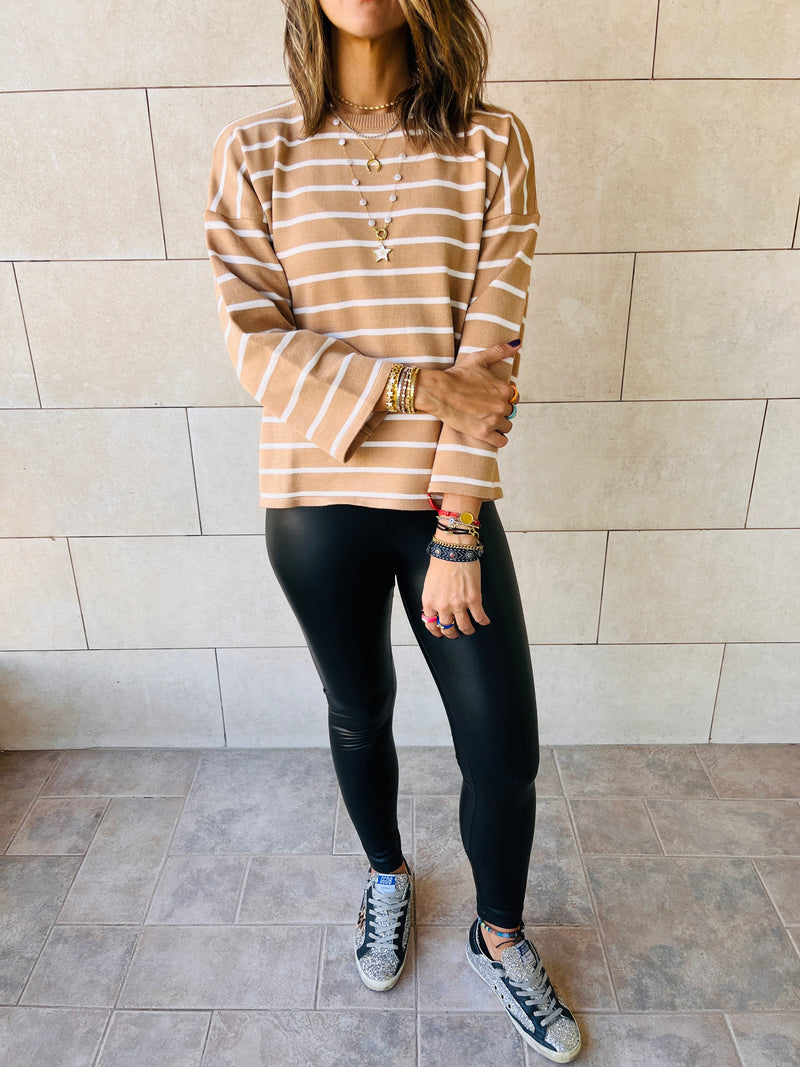 The Beige Striped Knit Pullover