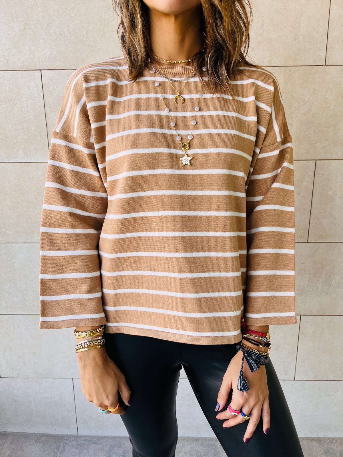 The Beige Striped Knit Pullover