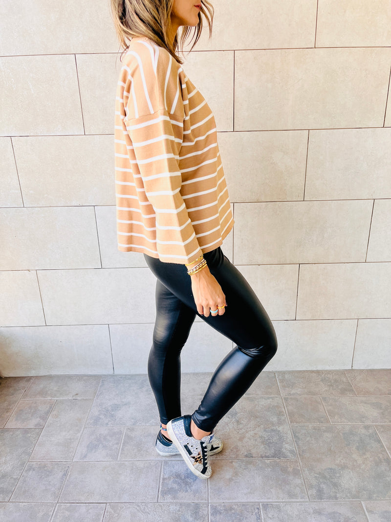 The Beige Striped Knit Pullover