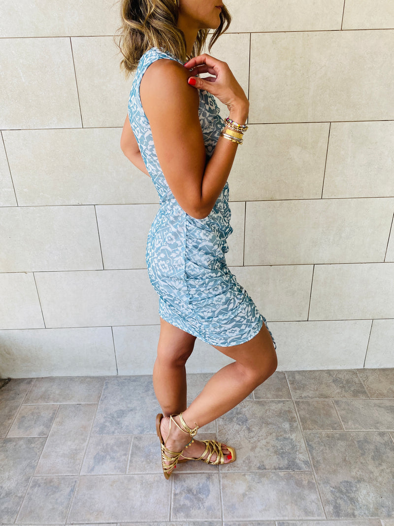 Baby Blue Mesh Ruche Dress