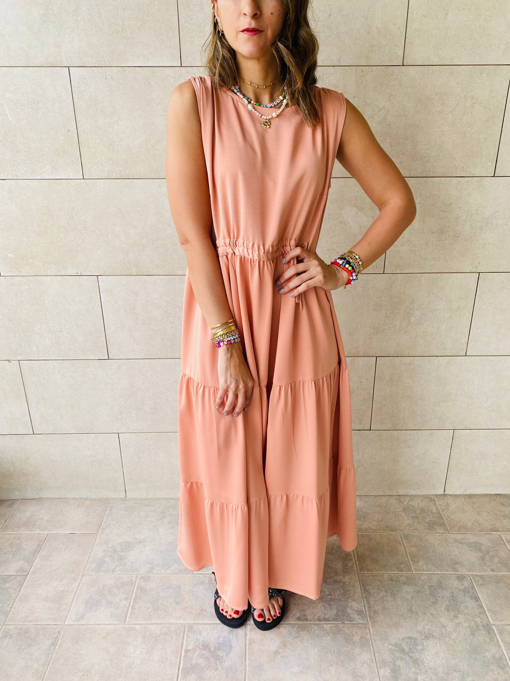Peach Satin Feel Summer Dress