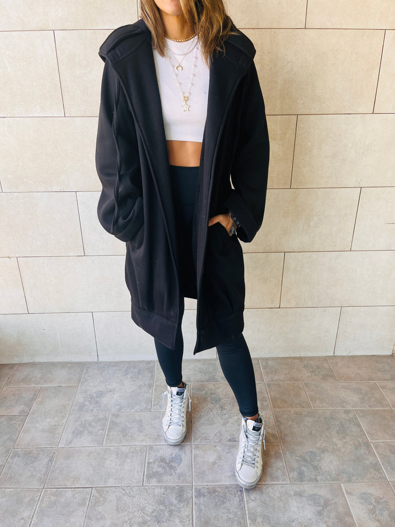 The Black Milted Hoodie Coat