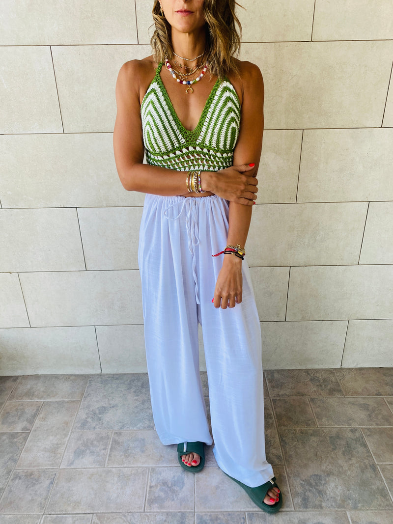Green Striped Crochet Top