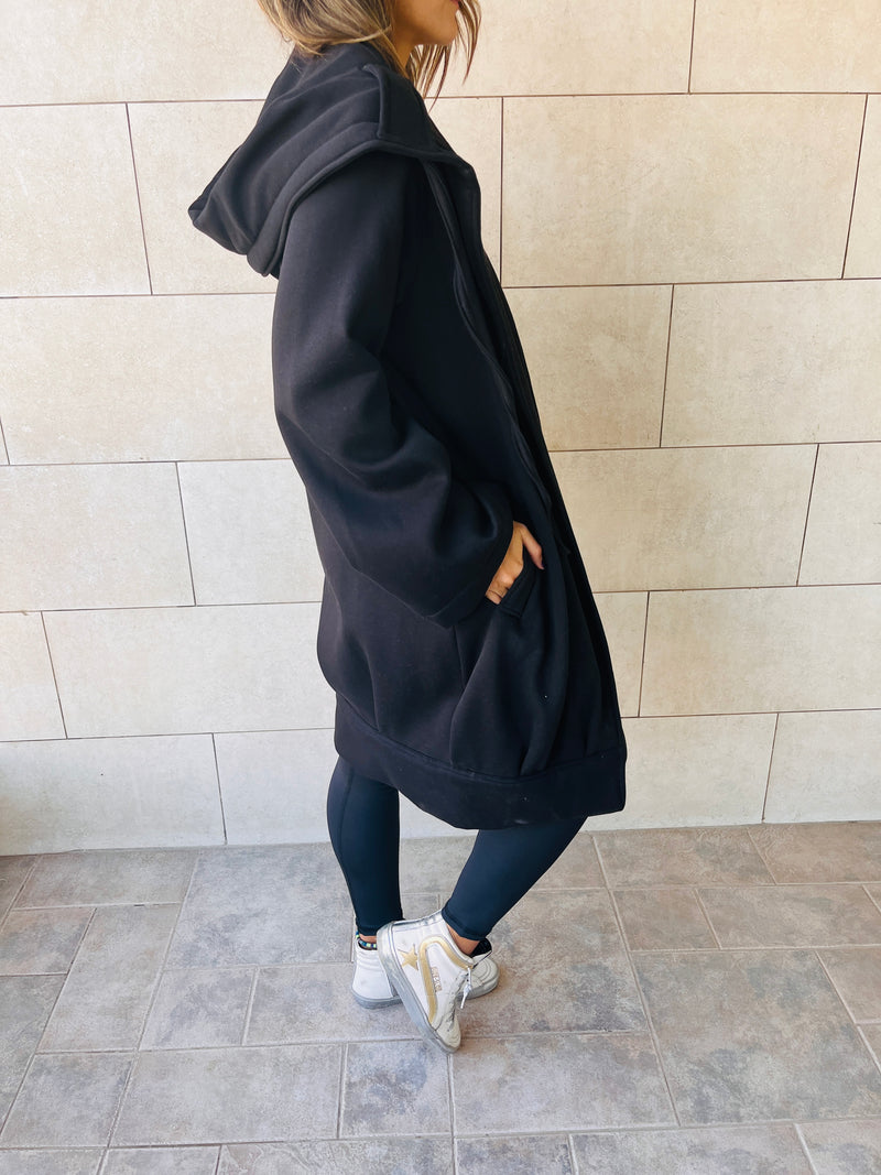 The Black Milted Hoodie Coat