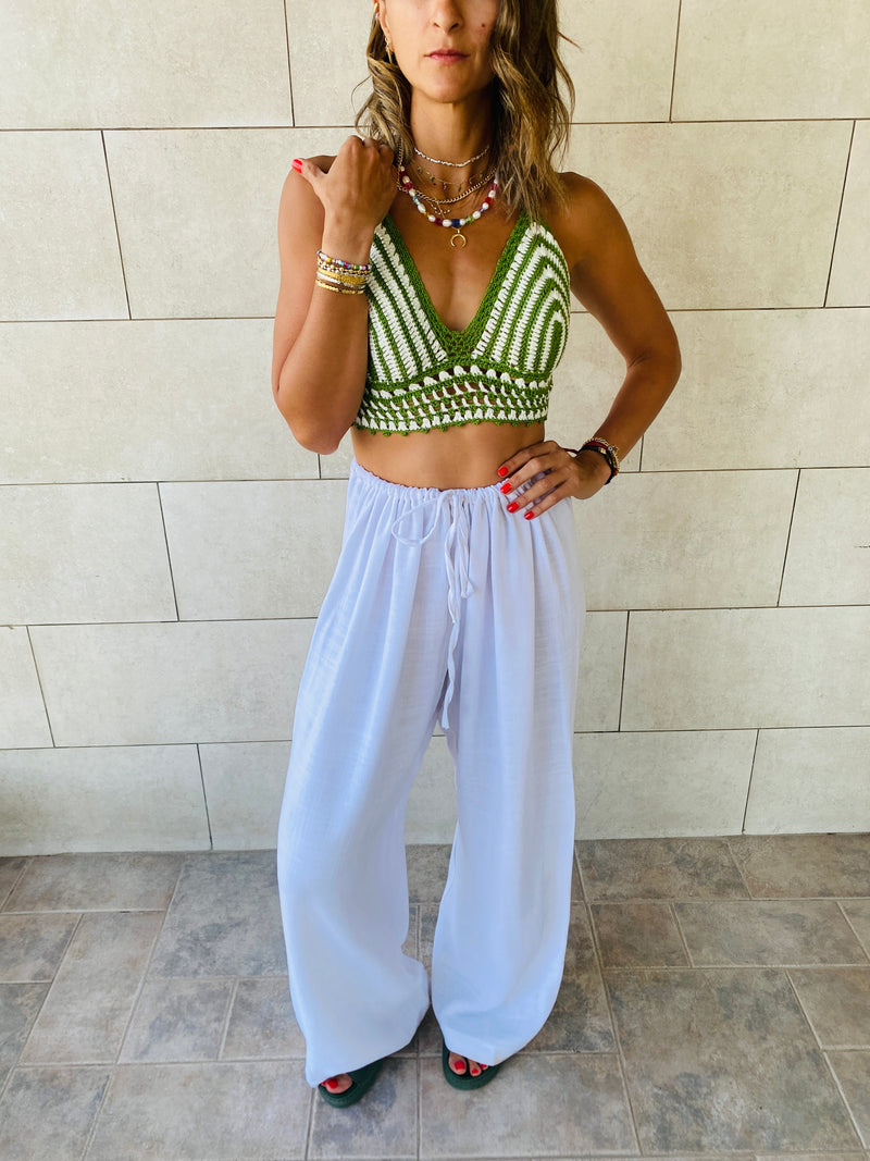Green Striped Crochet Top