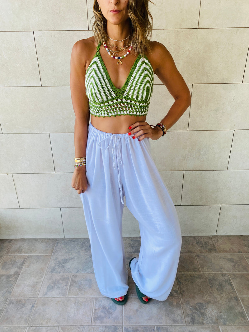 Green Striped Crochet Top