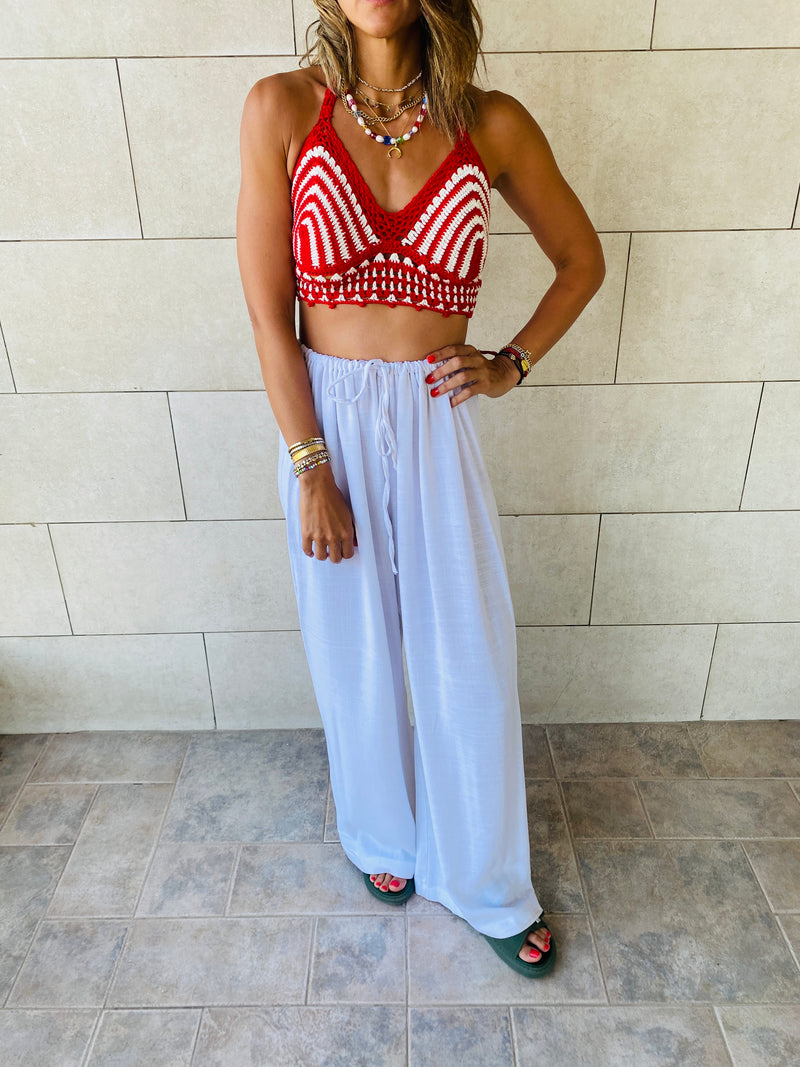 Burgundy Striped Crochet Top