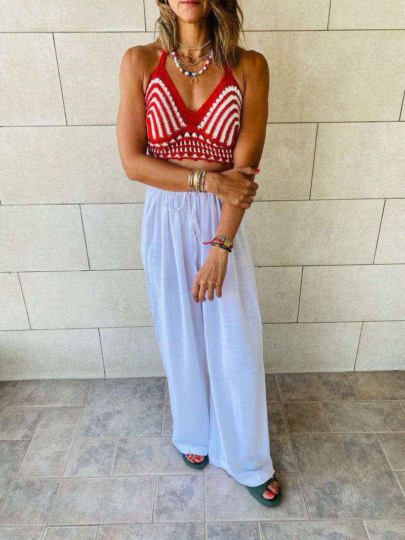 Burgundy Striped Crochet Top