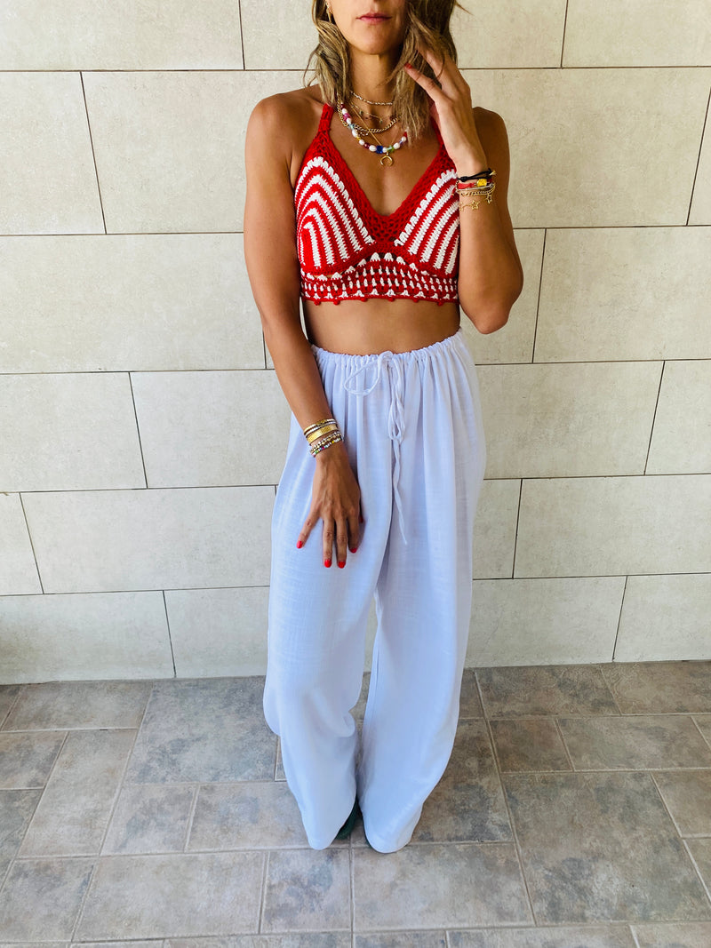 Burgundy Striped Crochet Top