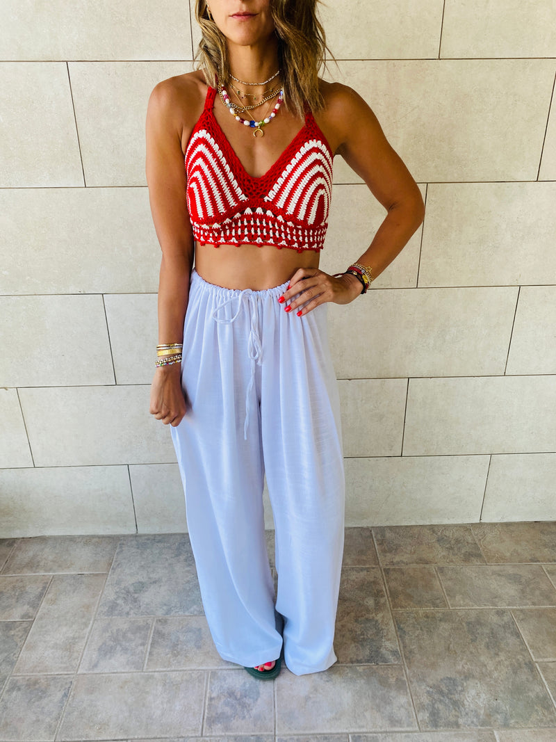 Burgundy Striped Crochet Top