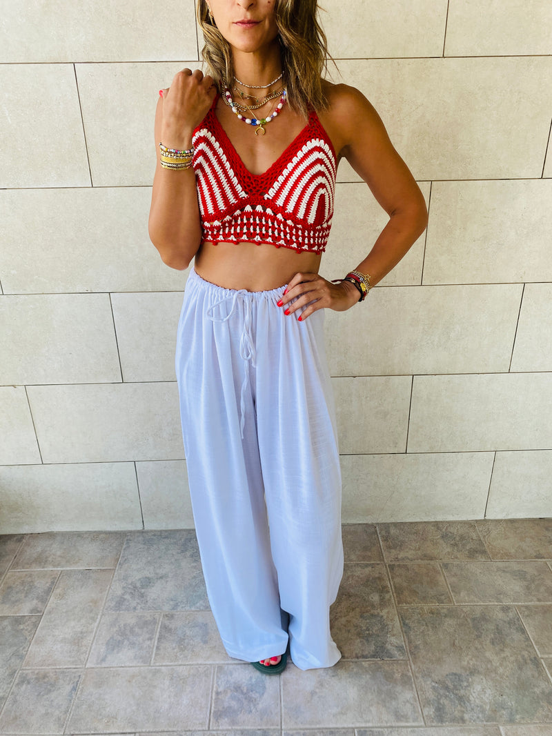 Burgundy Striped Crochet Top