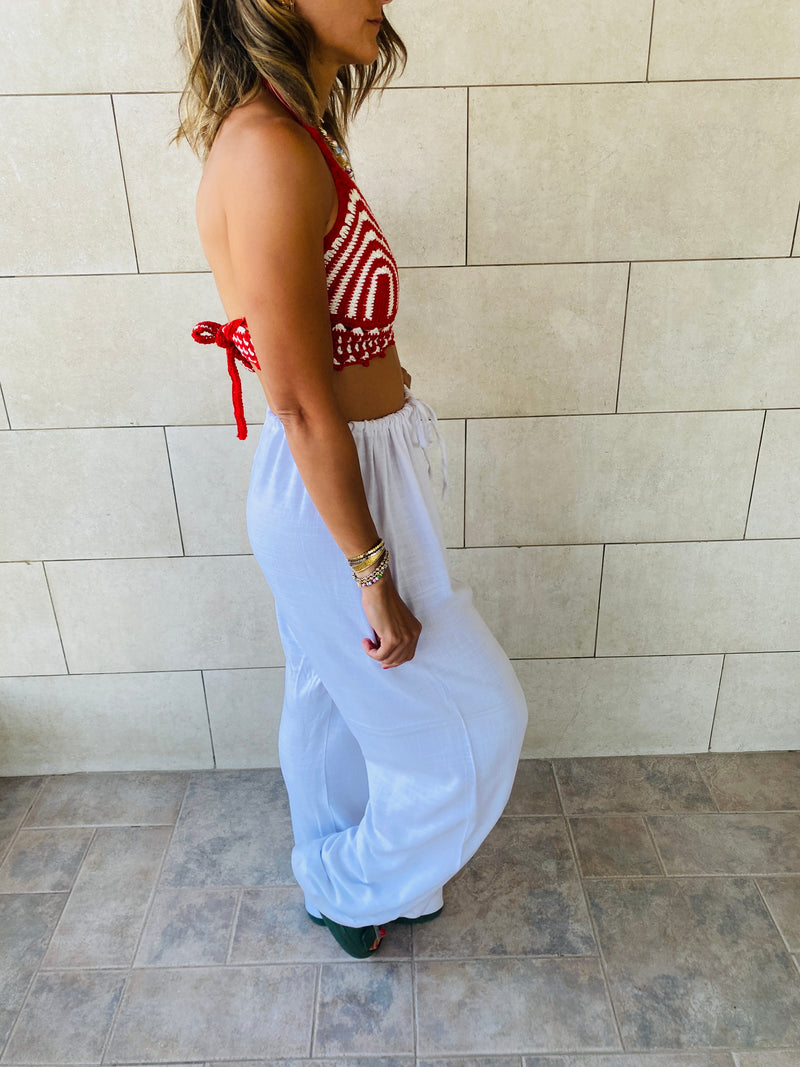 Burgundy Striped Crochet Top