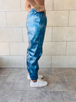 Blue Metallic Leather Jogger