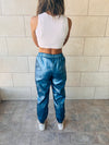 Blue Metallic Leather Jogger