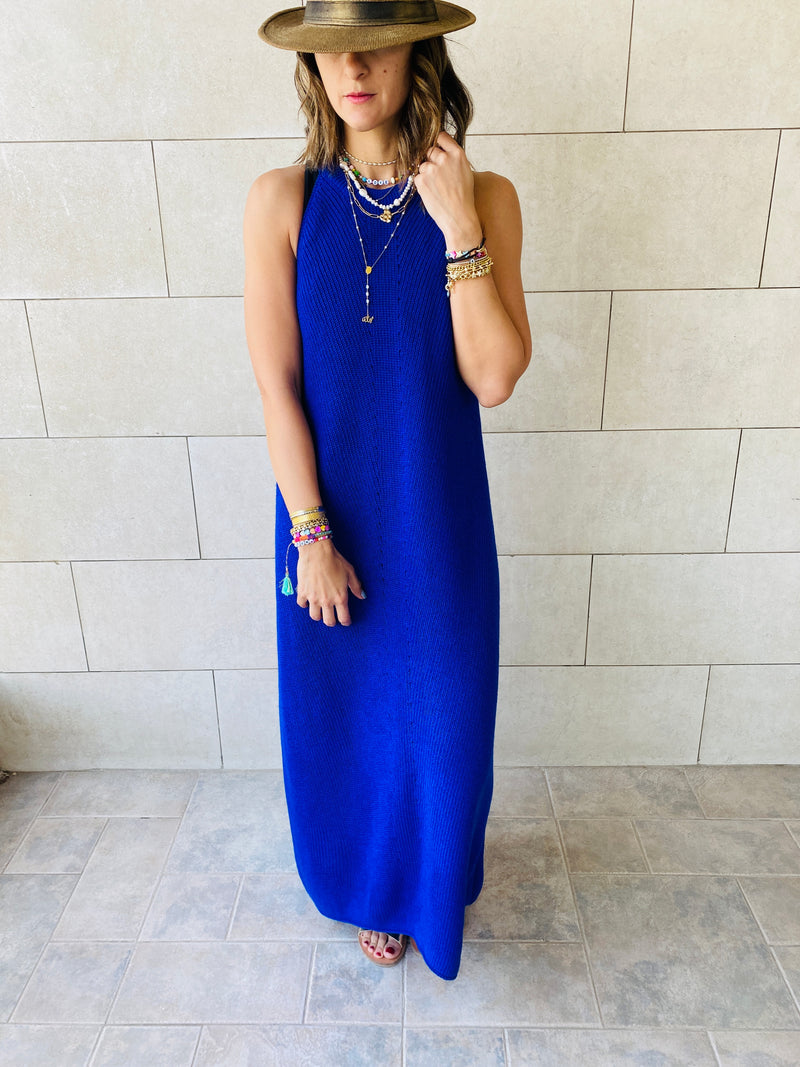 Blue Heavy Knit Sleeveless Dress