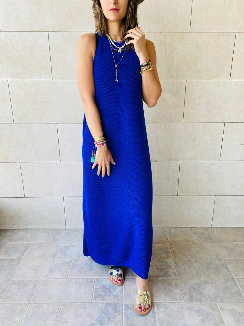 Blue Heavy Knit Sleeveless Dress