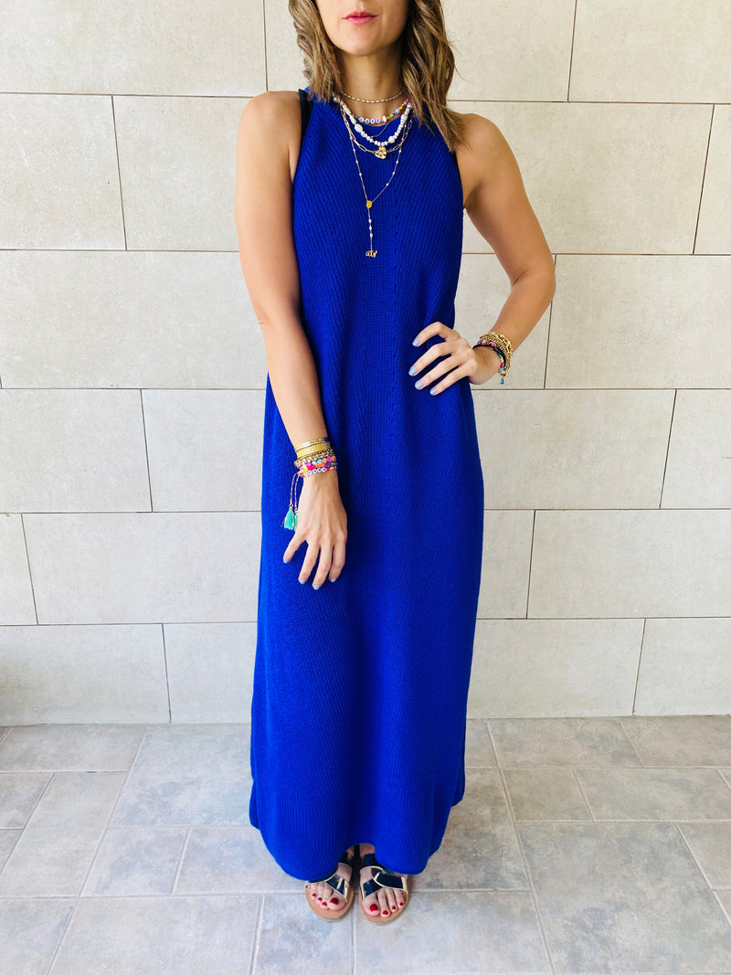 Blue Heavy Knit Sleeveless Dress