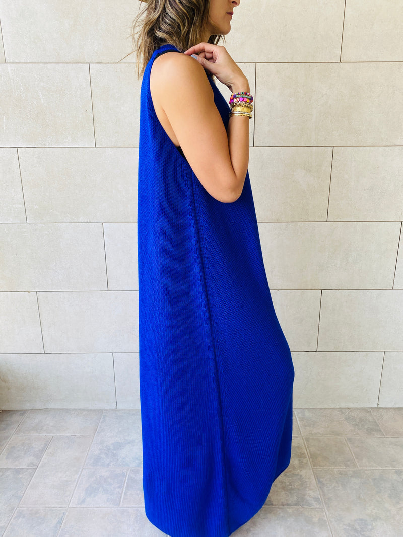 Blue Heavy Knit Sleeveless Dress