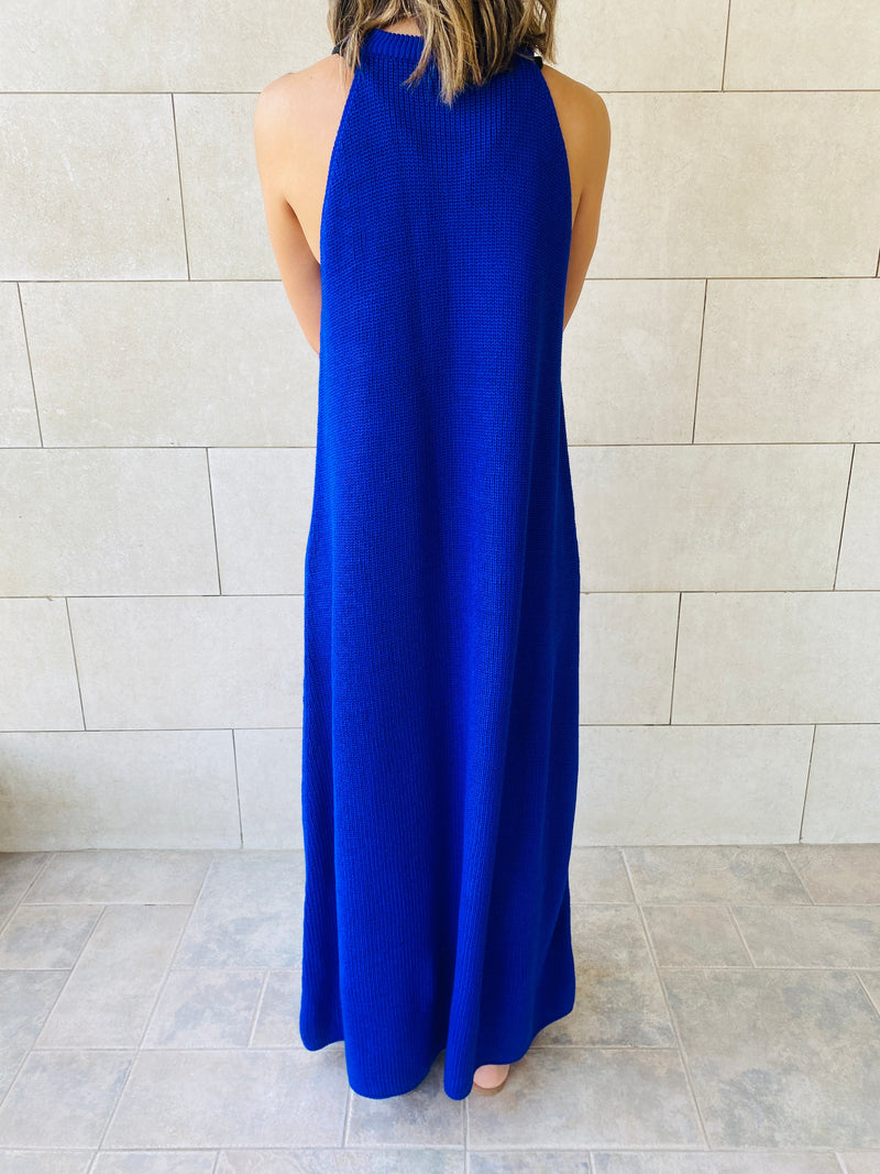 Blue Heavy Knit Sleeveless Dress