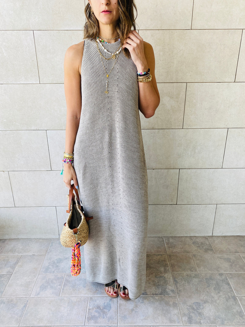 Beige Heavy Knit Sleeveless Dress