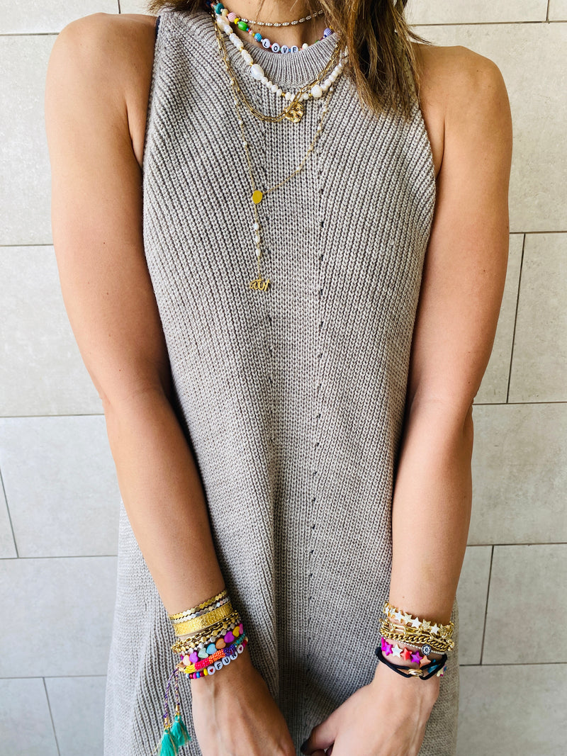 Beige Heavy Knit Sleeveless Dress