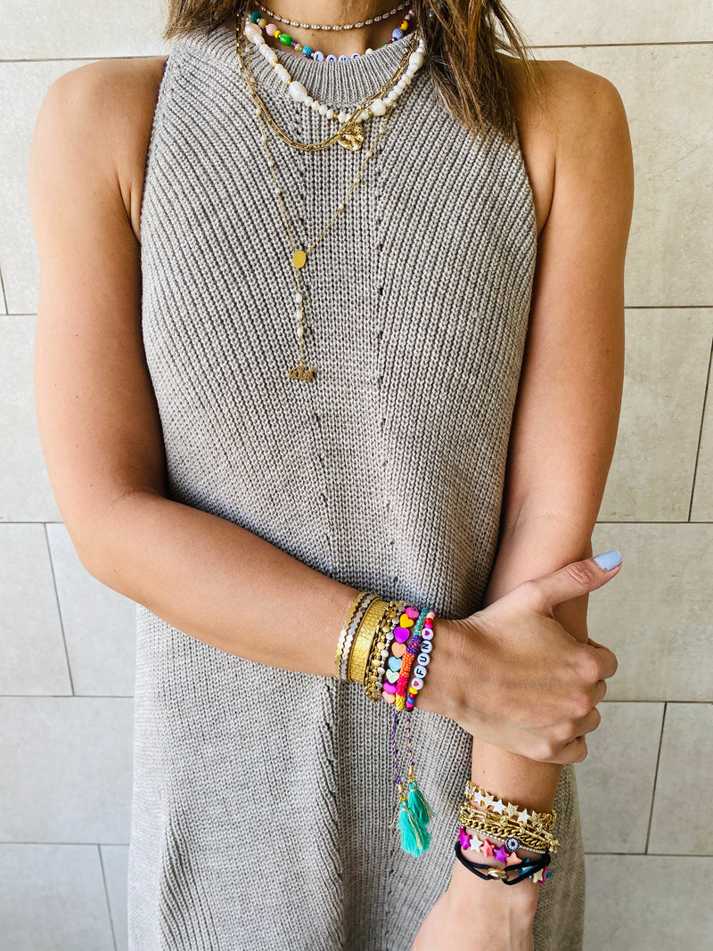 Beige Heavy Knit Sleeveless Dress