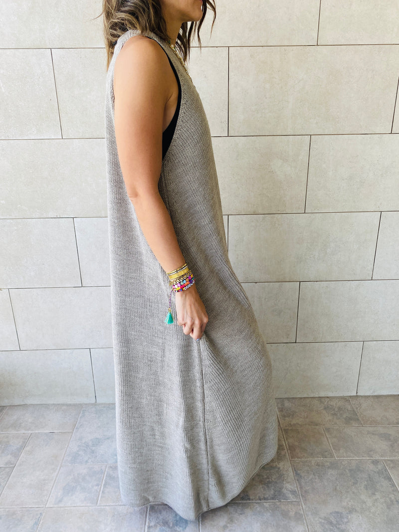 Beige Heavy Knit Sleeveless Dress