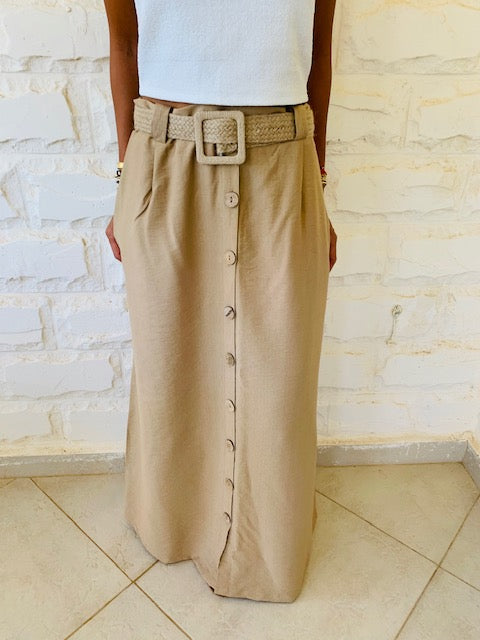 Beige Belted City Skirt