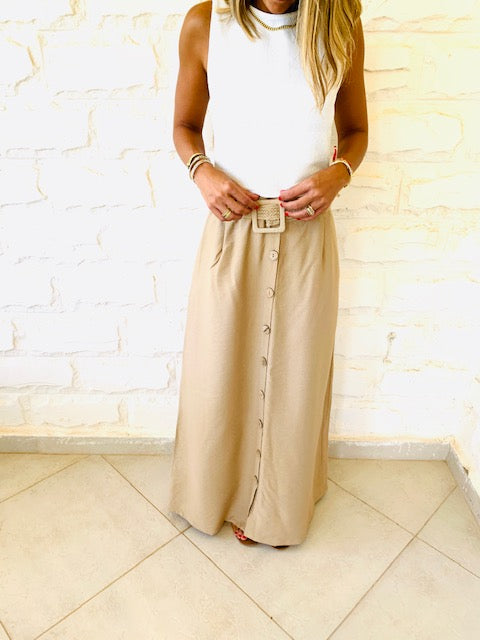 Beige Belted City Skirt
