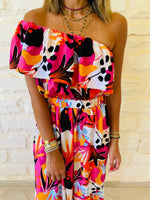 Fuchsia One Shoulder Printed Dress