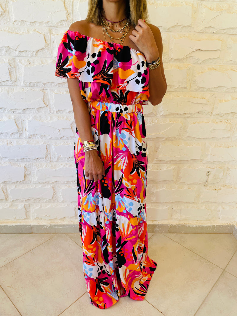 Fuchsia One Shoulder Printed Dress