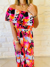 Fuchsia One Shoulder Printed Dress