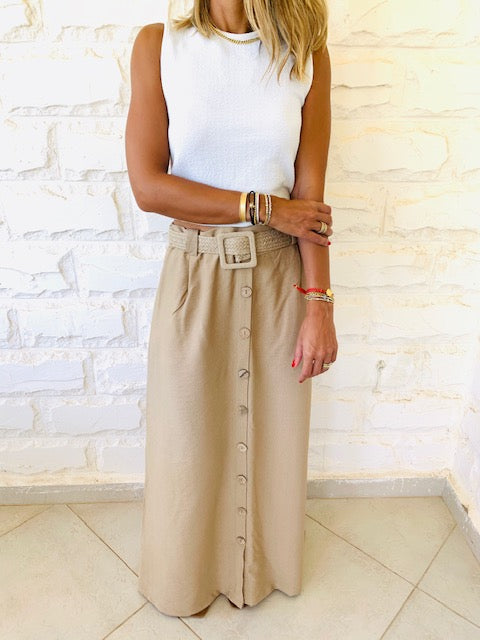 Beige Belted City Skirt