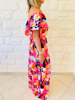 Fuchsia One Shoulder Printed Dress