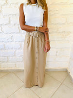 Beige Belted City Skirt