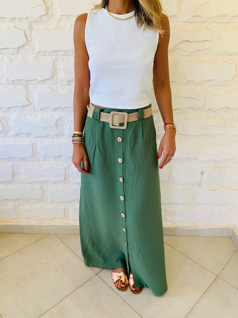 Olive Belted City Skirt