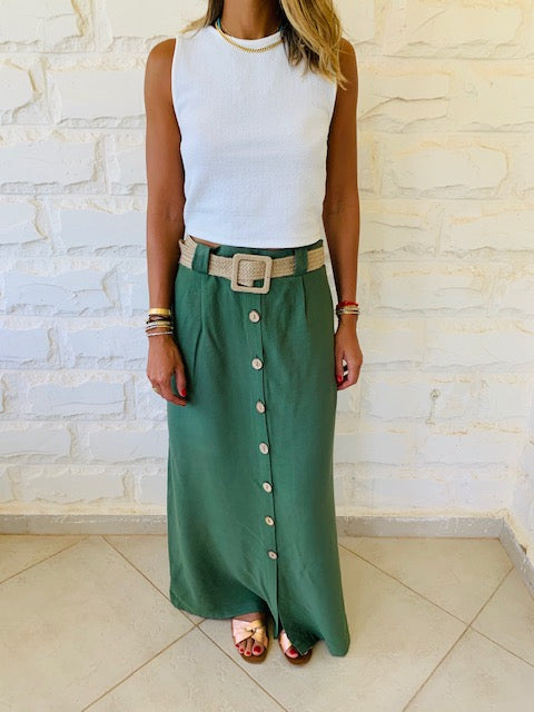 Olive Belted City Skirt
