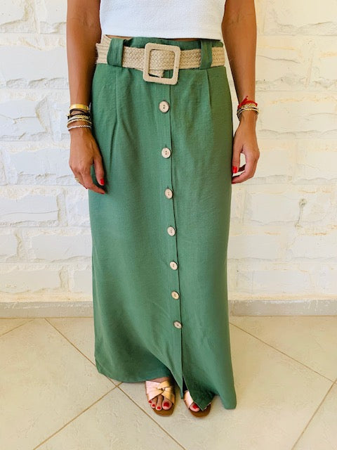Olive Belted City Skirt
